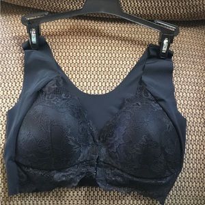 Black front fastening BRA - very soft, stretchy material, lace cups, size 3XL